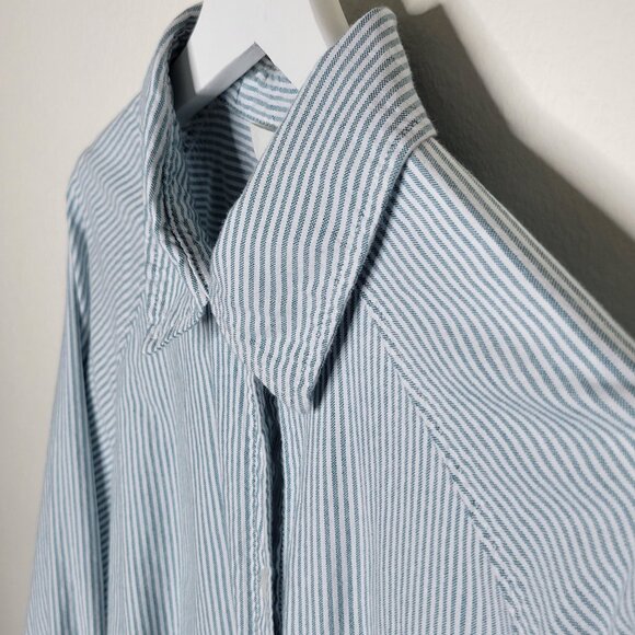 PICK 3 FOR $20 H&M Oversized Striped Oxford Pocket Button Down Shirt Size XS - Picture 5 of 6